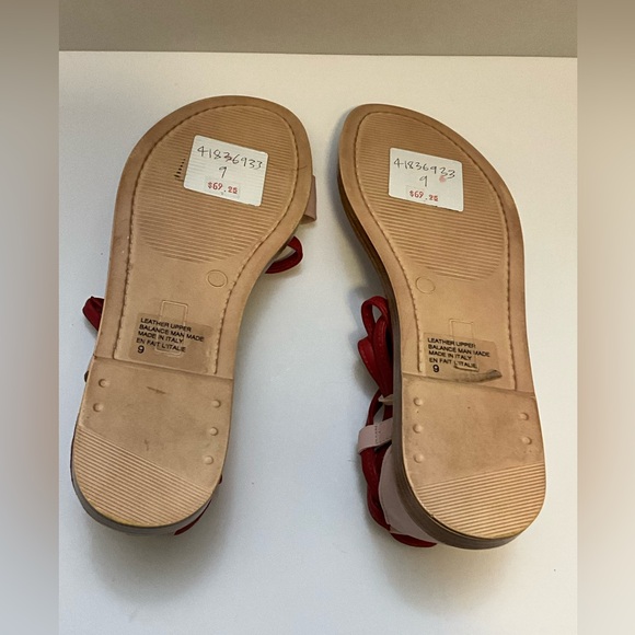 Anthropologie Liendo Pink Red Leather Sandals Strappy Flat Ankle Tie shoes - Picture 11 of 11